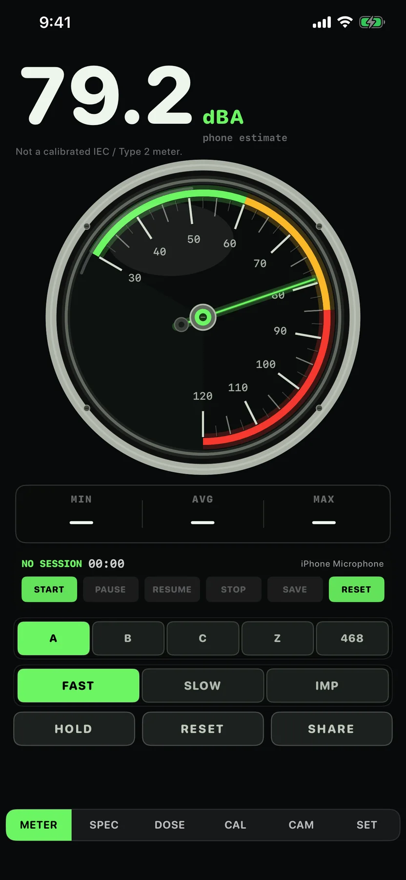 Decibel Meter and Sound Spectrum live dB meter on iPhone