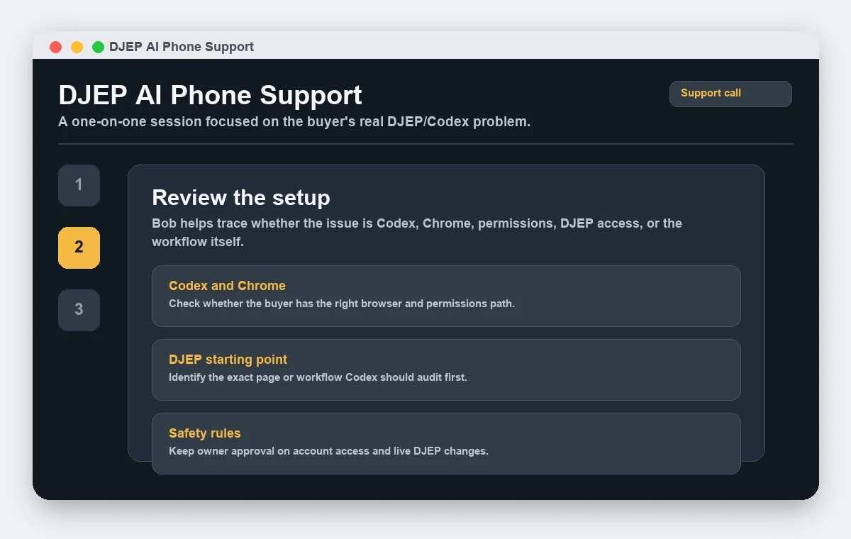 DJEP issue review and setup-path questions.