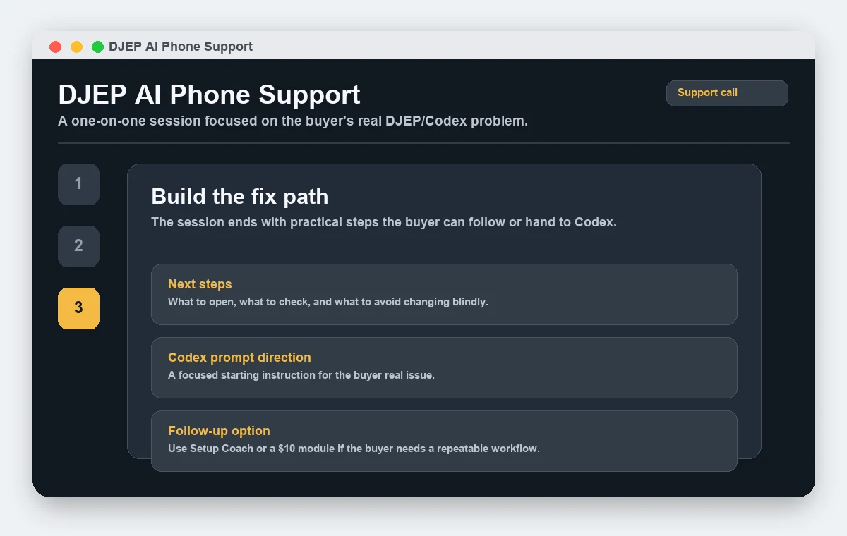 Practical next-step plan for the support call.