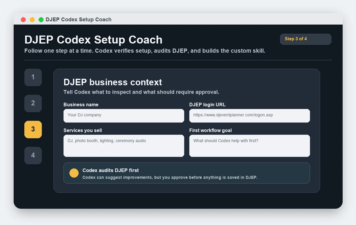 Business profile and DJEP workflow questions.