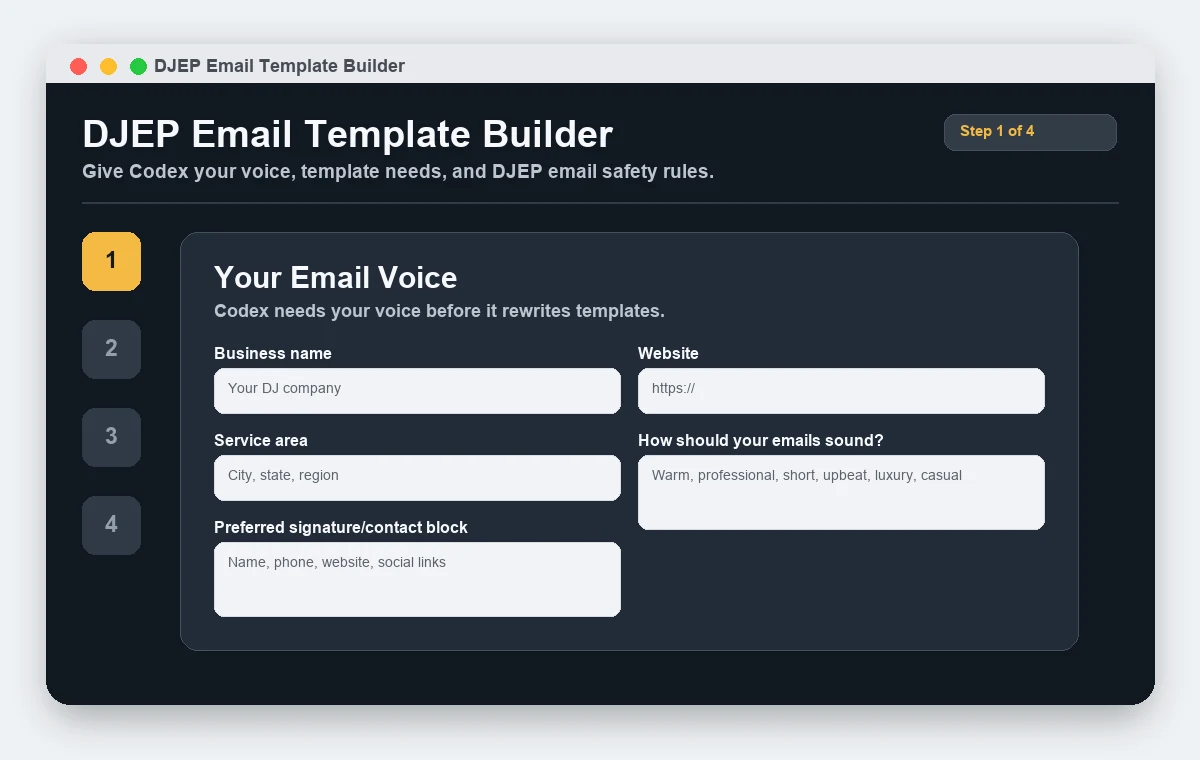 Email template audit and existing-template review.