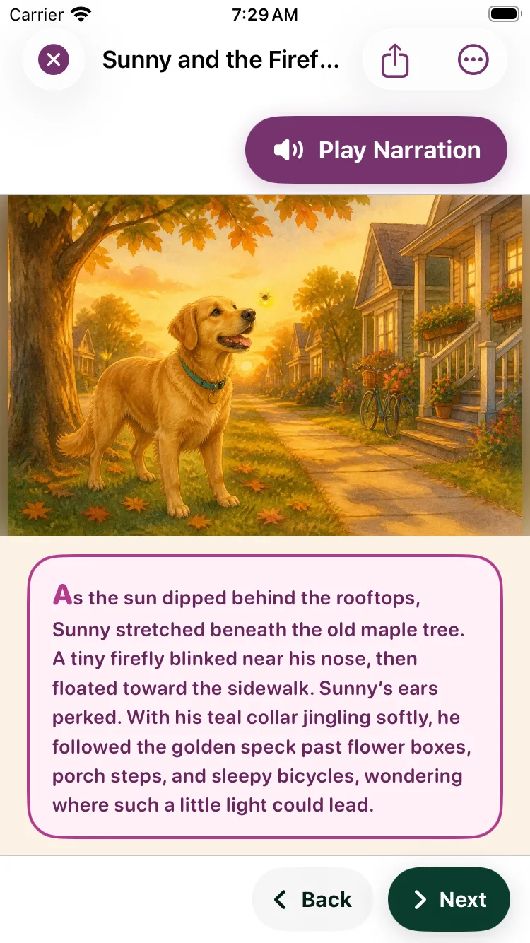 Personalized illustrated Pet Storybook page on iPhone