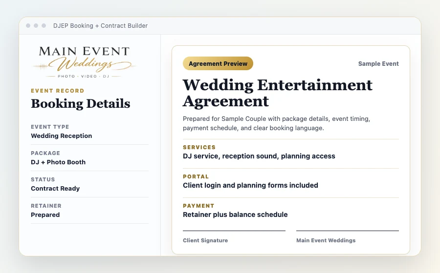 Booking + Contract Builder preview